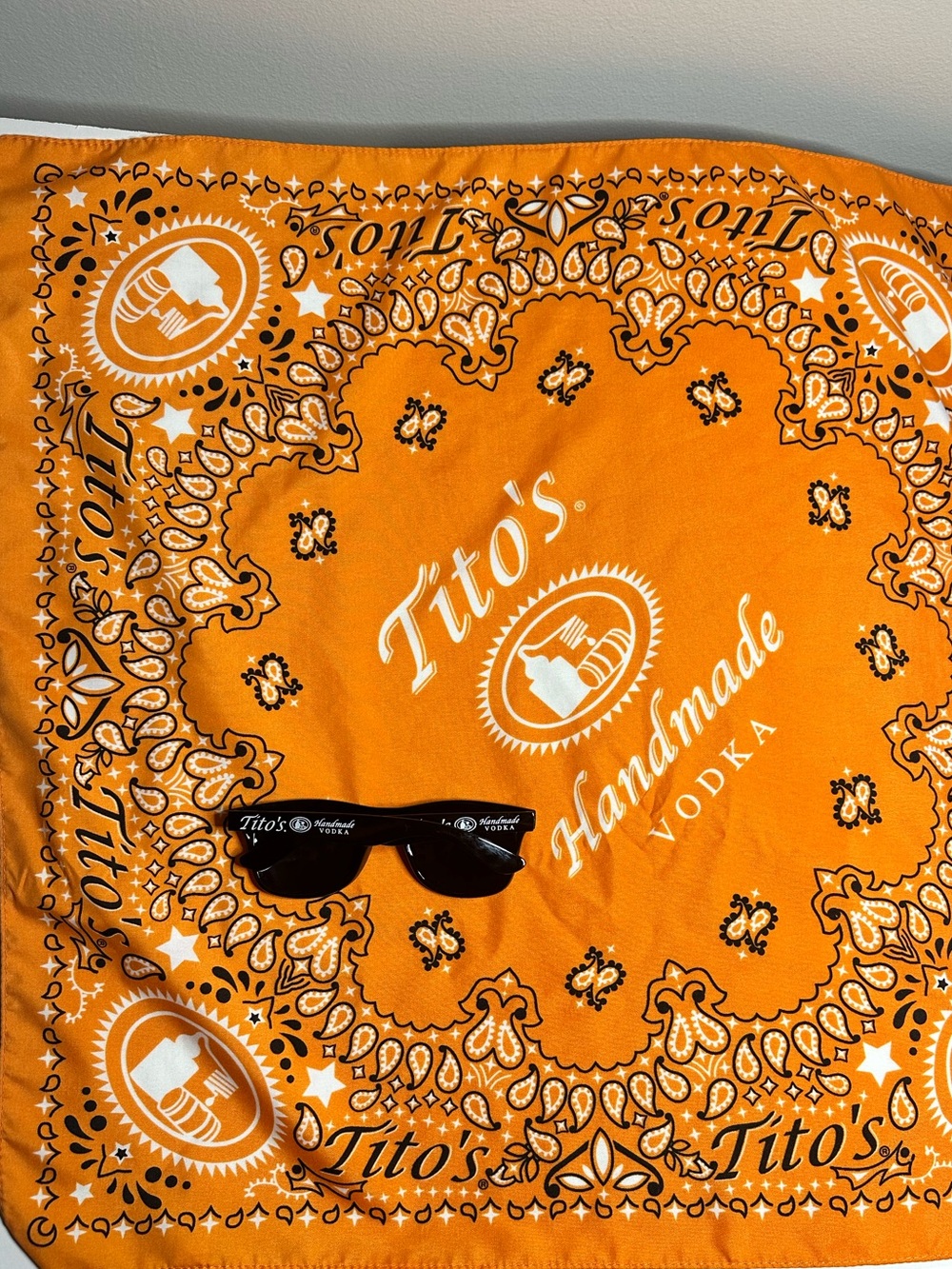 New Orange Logo Bandana head Scarf and Sunglasses - Tito’s Handmade Vodka